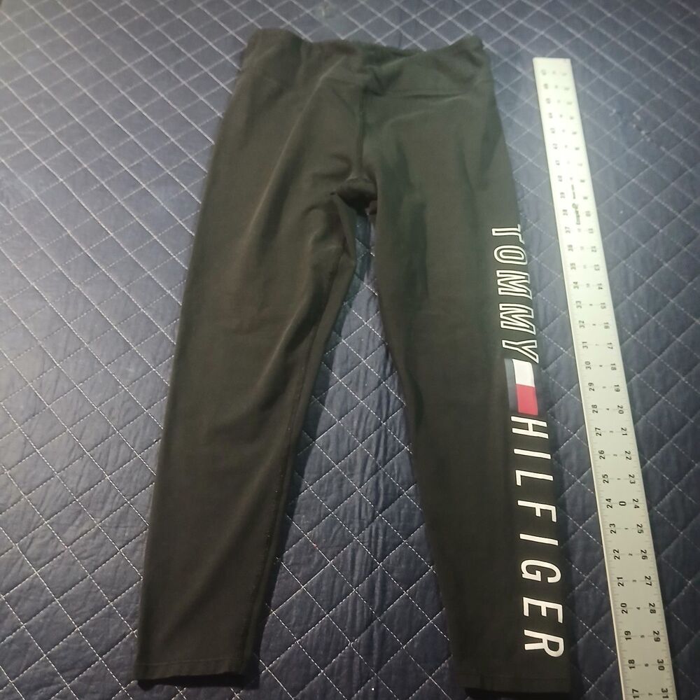 Tommy Hilfiger Sport Women’s M Medium Black Leggings Logo Stretch Elastic Waist